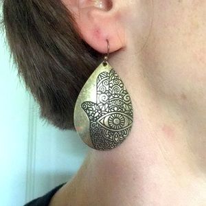 Brass Hamsa Teardrop Earrings